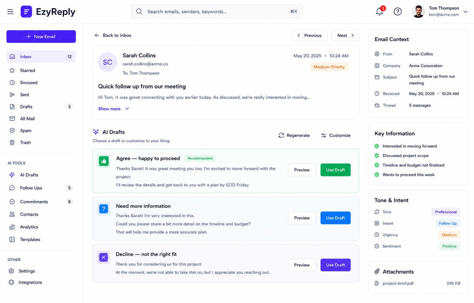 AI-generated reply drafts