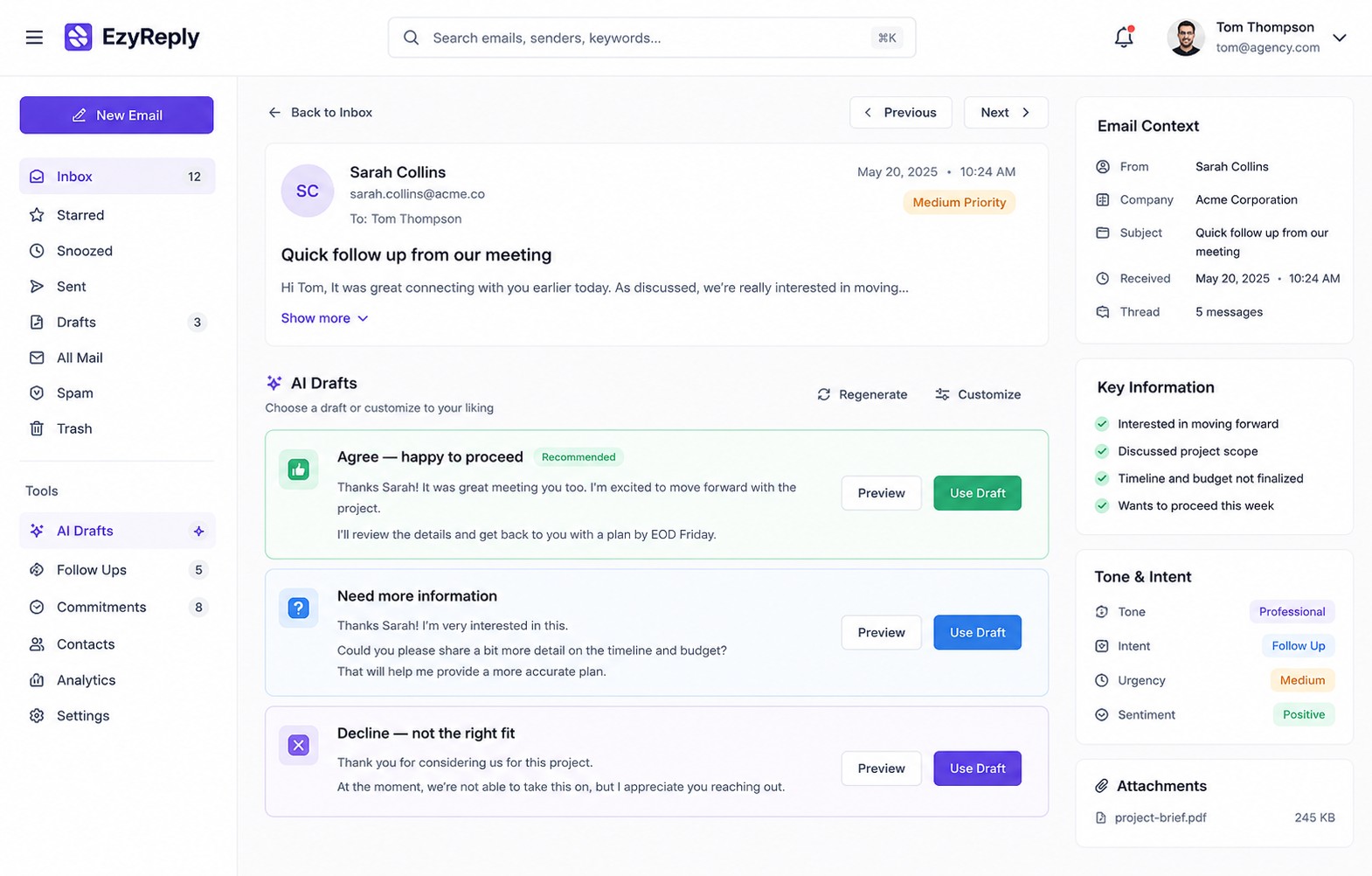 AI-generated reply drafts